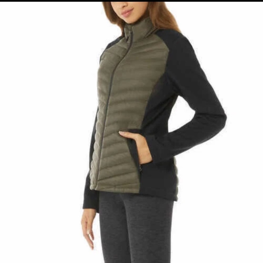 32 Degrees Heat Hybrid Jacket Women’s Small Olive Green Black Zip Front Puffer